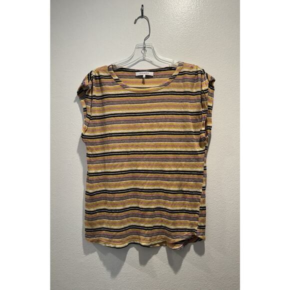 FRAME Women’s Size Small Striped Linen Tee Top Lightweight Multi Color READ - Picture 1 of 6